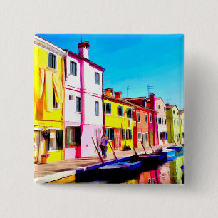 Bóton Quadrado 5.08cm Burano, pintura aquosa de Veneza