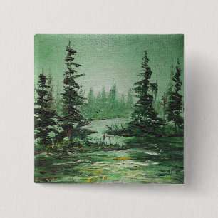 Bóton Quadrado 5.08cm Button Ann Hayes Pintando Floresta Verde