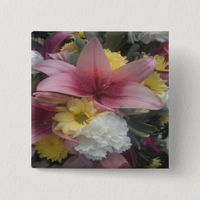 Bóton Quadrado 5.08cm Button Pink Lily Beauty (Frente)