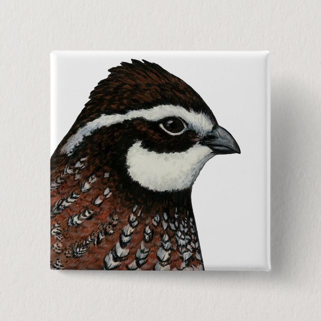 Bóton Quadrado 5.08cm Cabeça de Codorna Bobwhite (Frente)