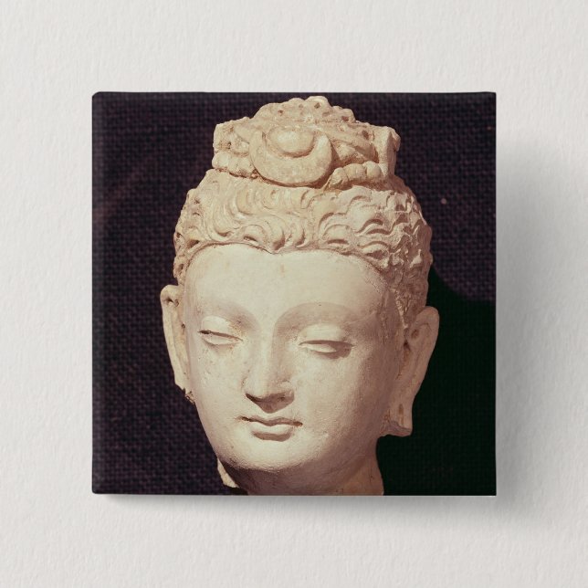 Bóton Quadrado 5.08cm Cabeça de um Buddha, estilo Greco-Budista (Frente)