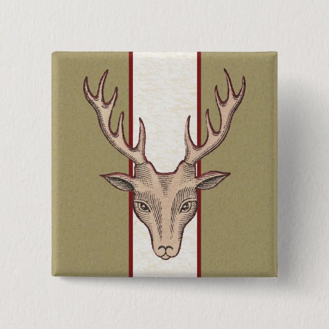 Bóton Quadrado 5.08cm Cabeça de Veado Marrom Preta Enchida Face em Strig (Frente)