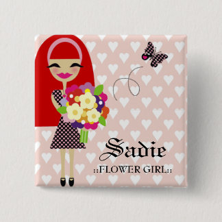 Bóton Quadrado 5.08cm CABELO PERMUTÁVEL do PIN da MENINA 311-FLOWER