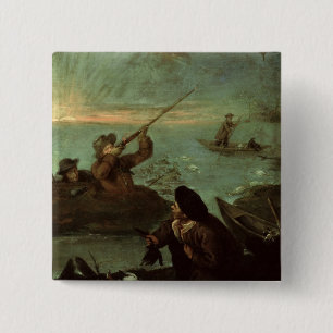 Bóton Quadrado 5.08cm Caçadores que disparam nos patos (óleo em canvas
