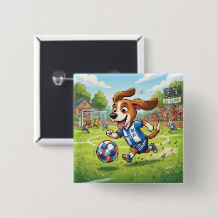 Bóton Quadrado 5.08cm Cachorro de Desenho Animado Jogando Futebol
