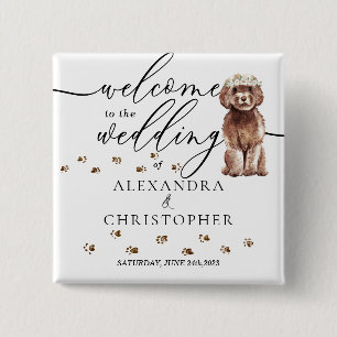 Bóton Quadrado 5.08cm Cachorro Marrom Cavapoo Bem-vindo ao casamento que