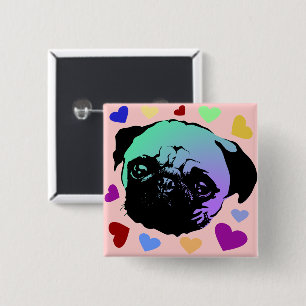 Bóton Quadrado 5.08cm Cachorro Pug Filhote PopArt Estilo Retro