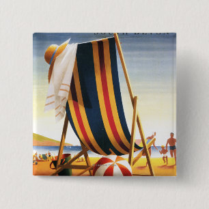 Bóton Quadrado 5.08cm Cadeira de praia das estradas de ferro e poster