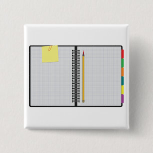 Bóton Quadrado 5.08cm Caderno de papel milimetrado aberto com lápis