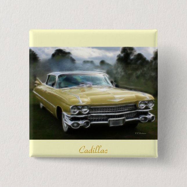 Bóton Quadrado 5.08cm Cadillac amarelo (Frente)