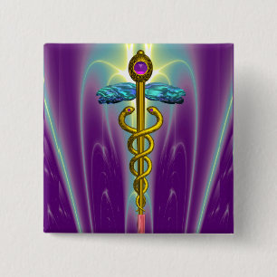 Bóton Quadrado 5.08cm CADUCEUS, ametísta de ouro vibrante