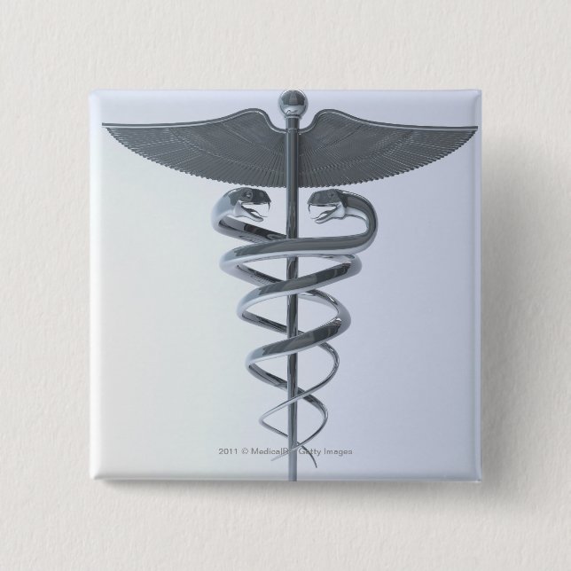 Bóton Quadrado 5.08cm Caduceus médico do metal (Frente)