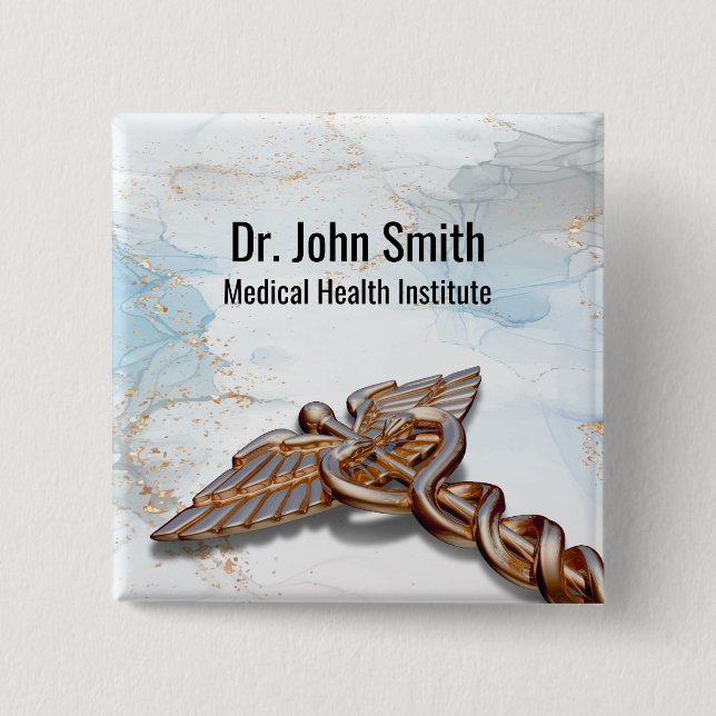 Bóton Quadrado 5.08cm Caduceus Rosa de cobre Dourado Marble Luxury (Frente)