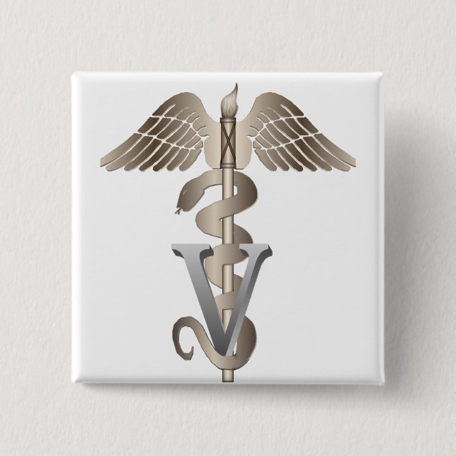 Bóton Quadrado 5.08cm Caduceus veterinário (Frente)