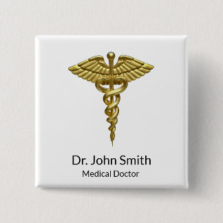 Bóton Quadrado 5.08cm Caduco Dourado Médico do Precioso Profissional