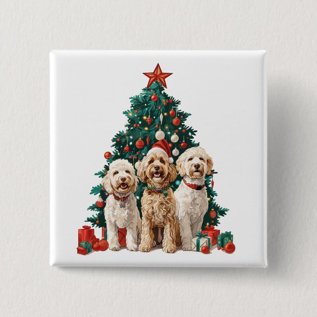 Bóton Quadrado 5.08cm Cães de Goldendoodle de Natal (Frente)