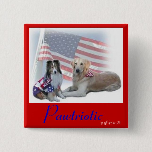 Bóton Quadrado 5.08cm Cães pawtrióticos (Frente)