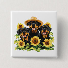 Bóton Quadrado 5.08cm Cães Rottweiler Cercados Por Girassóis