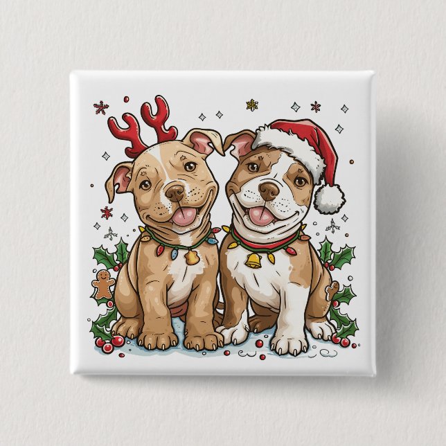 Bóton Quadrado 5.08cm Cães Touro de Natal (Frente)