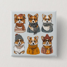 Bóton Quadrado 5.08cm Cães Welsh Corgi Fashionables