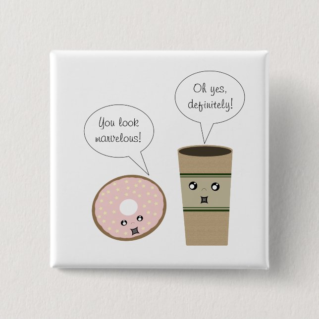 Bóton Quadrado 5.08cm Café complementar e botão de Rosquinha (Frente)