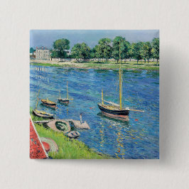 Bóton Quadrado 5.08cm Caillebotte - Seine em Argenteuil, Barcos ancorado