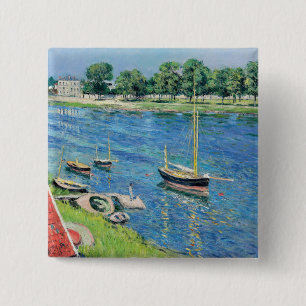 Bóton Quadrado 5.08cm Caillebotte - Seine em Argenteuil, Barcos ancorado