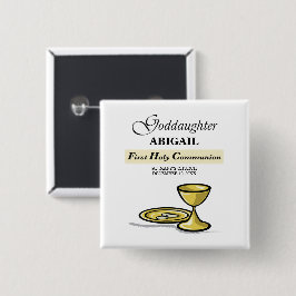 Bóton Quadrado 5.08cm Cálice da Primeira Comunhão da Afilhada Personaliz