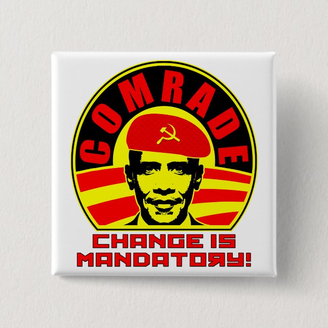 Bóton Quadrado 5.08cm Camarada Obama Botão (Frente)