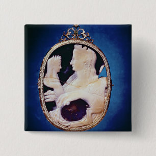 Bóton Quadrado 5.08cm Cameo de Sardonyx que carrega o perfil de Livia
