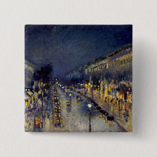 Bóton Quadrado 5.08cm Camille Pissarro - Boulevard Montmartre à Noite