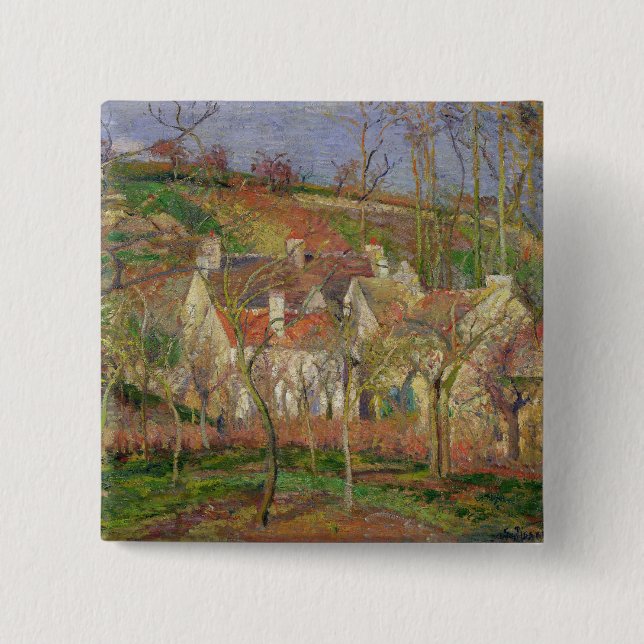 Bóton Quadrado 5.08cm Camille Pissarro | Telhados vermelhos ou canto de  (Frente)