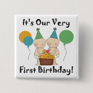 Bóton Quadrado 5.08cm Camiseta e presentes gêmeos do primeiro