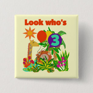 Bóton Quadrado 5.08cm Camisetas e presentes de aniversário de 3 anos Saf