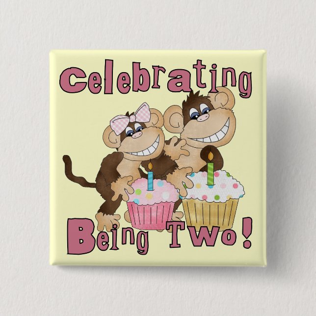 Bóton Quadrado 5.08cm Camisetas e presentes de macacos de festa rosa (Frente)