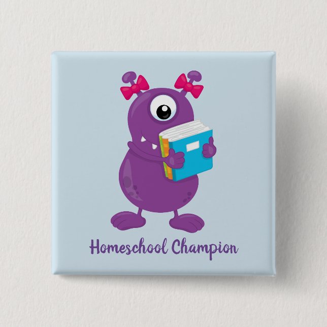 Bóton Quadrado 5.08cm Campeão da Escola de HomesEscolas de Monstro Roxo  (Frente)