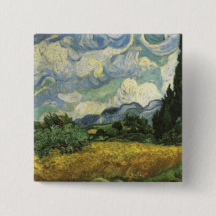 Bóton Quadrado 5.08cm Campo de trigo com ciprestes, Vincent Van Gogh