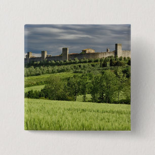Bóton Quadrado 5.08cm Campo de trigo e Monteriggioni distante, em