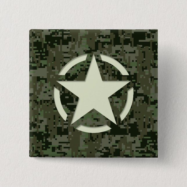 Bóton Quadrado 5.08cm Camuflagem Verde Decal de Estêncil Estelar (Frente)