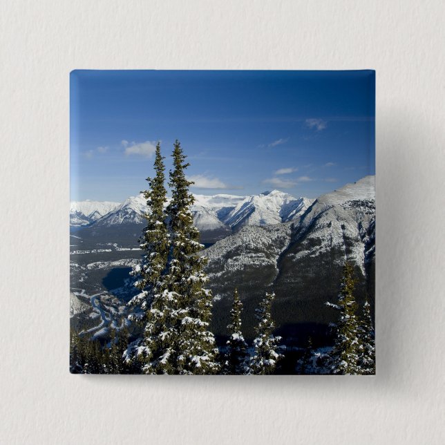 Bóton Quadrado 5.08cm Canadá, Alberta, Banff. Vistas do Vale do Arco (Frente)