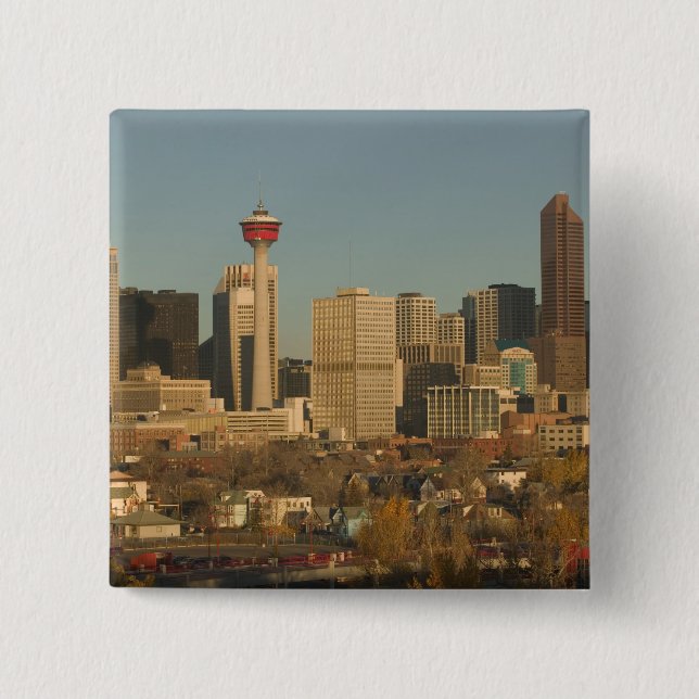 Bóton Quadrado 5.08cm Canadá, Alberta, Calgary: Silhueta da Cidade a par (Frente)