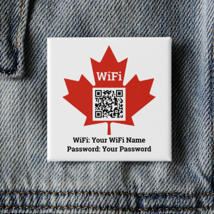 Bóton Quadrado 5.08cm Canadian Hotel Wifi Details Plus QR Code no Funcio