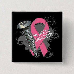 Bóton Quadrado 5.08cm Cancer do parafuso - cancro da mama do Grunge