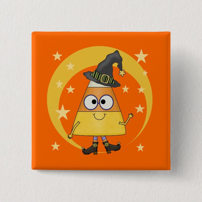 Bóton Quadrado 5.08cm Candy Corn Witch Halloween (Frente)