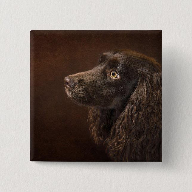 Bóton Quadrado 5.08cm Cão De Cabelo Castanho (Frente)