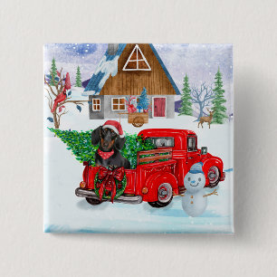 Bóton Quadrado 5.08cm Cão De Dachshund Na Neve Dos Caminhões De Parto De