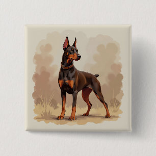 Bóton Quadrado 5.08cm Cão Doberman Pinscher Marrom Ferrugem Vermelho