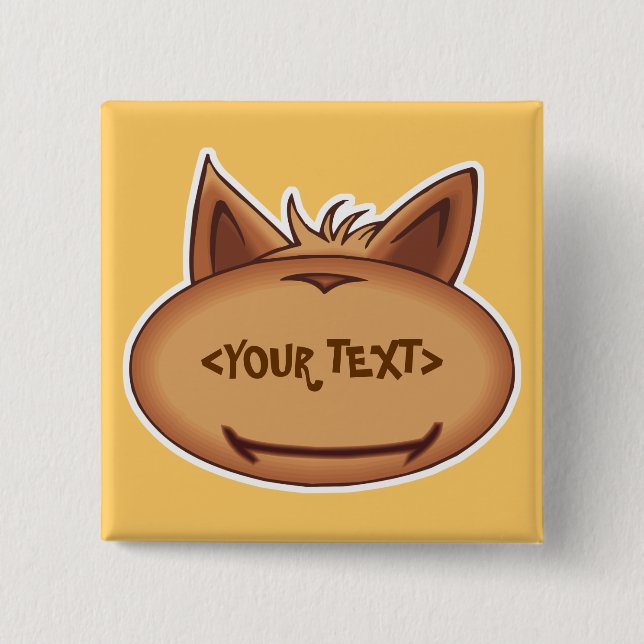 Bóton Quadrado 5.08cm Cara de Gato Engraçada, <YOUR TEXT> (Frente)