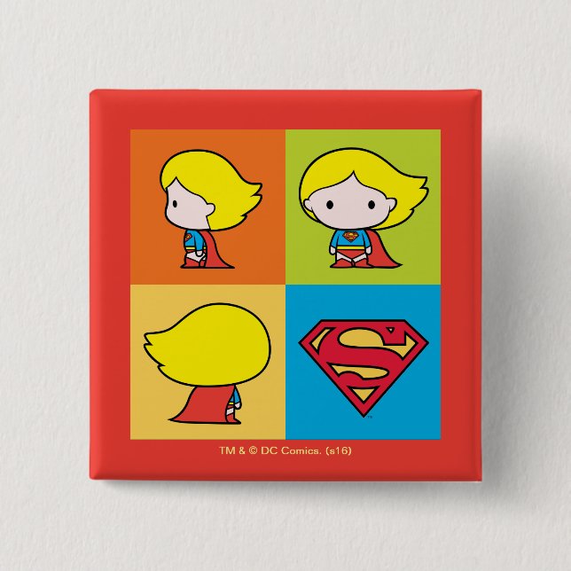 Bóton Quadrado 5.08cm Caractere de Supergirl Chibi - Rotatória (Frente)