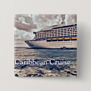 Bóton Quadrado 5.08cm Caribe Cruise - Botão Quadrado de 2 Polegadas